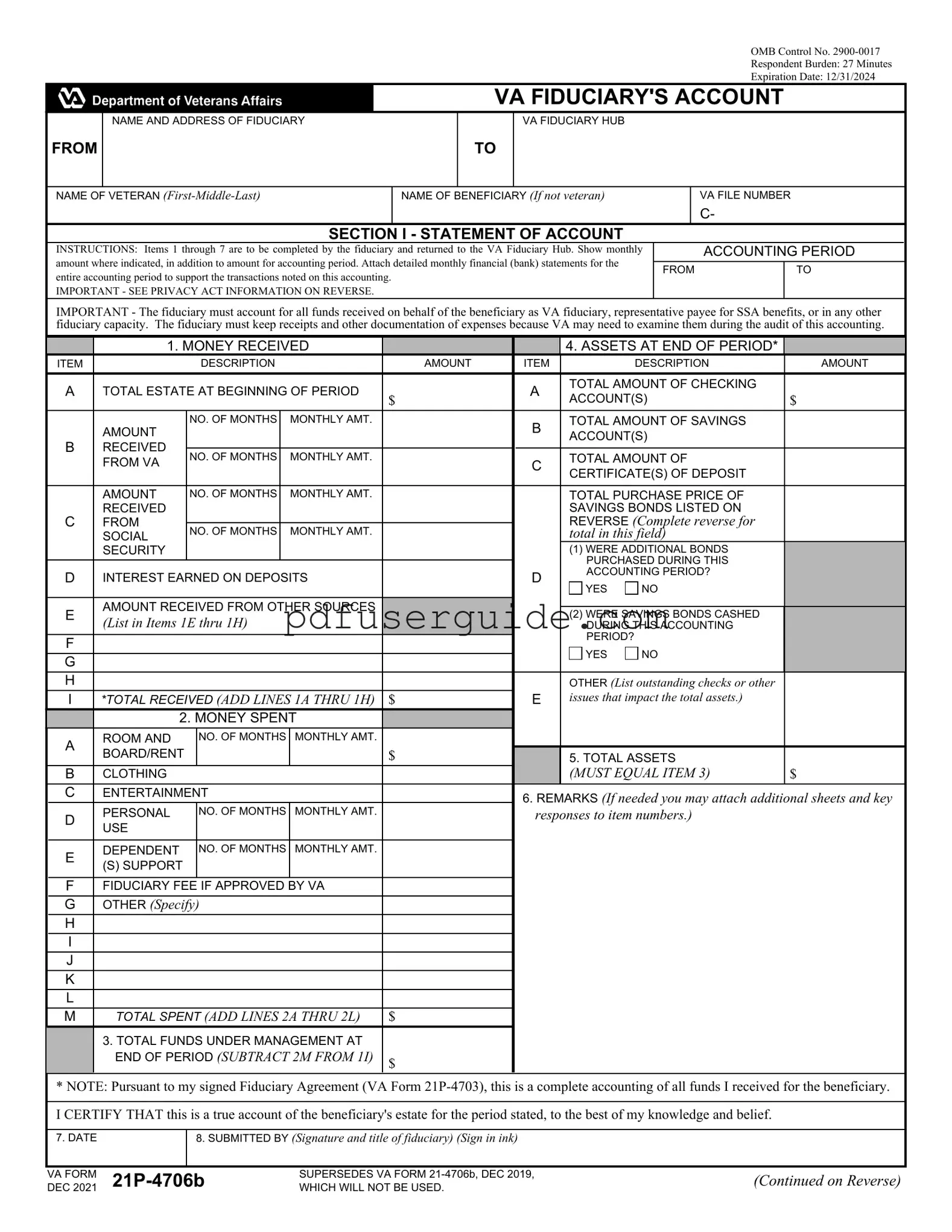 Free Va 21P 4706B Form in PDF