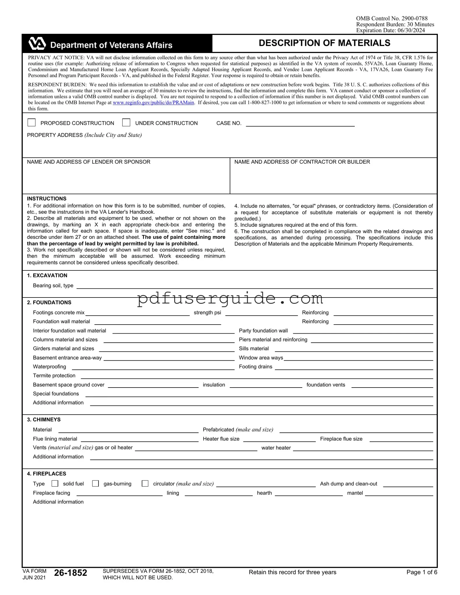 Free Va 26 1852 Form in PDF