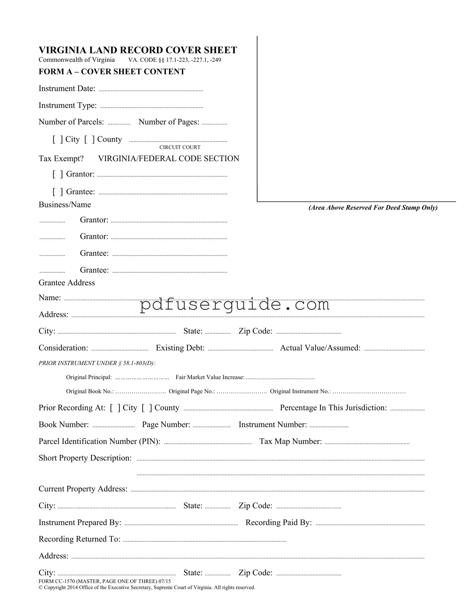 Free Va Land Record Cover Sheet Form in PDF