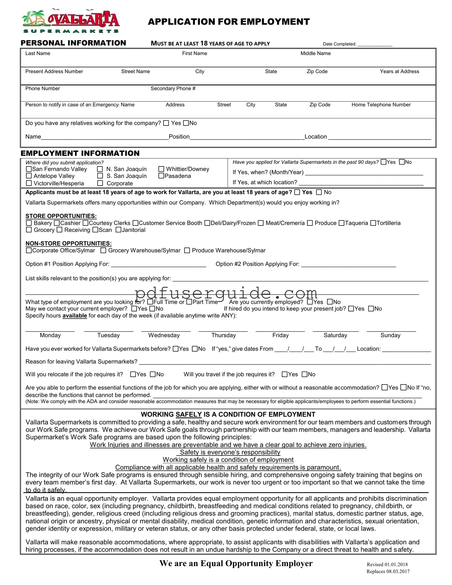 Free Vallarta Market Job Application Form in PDF