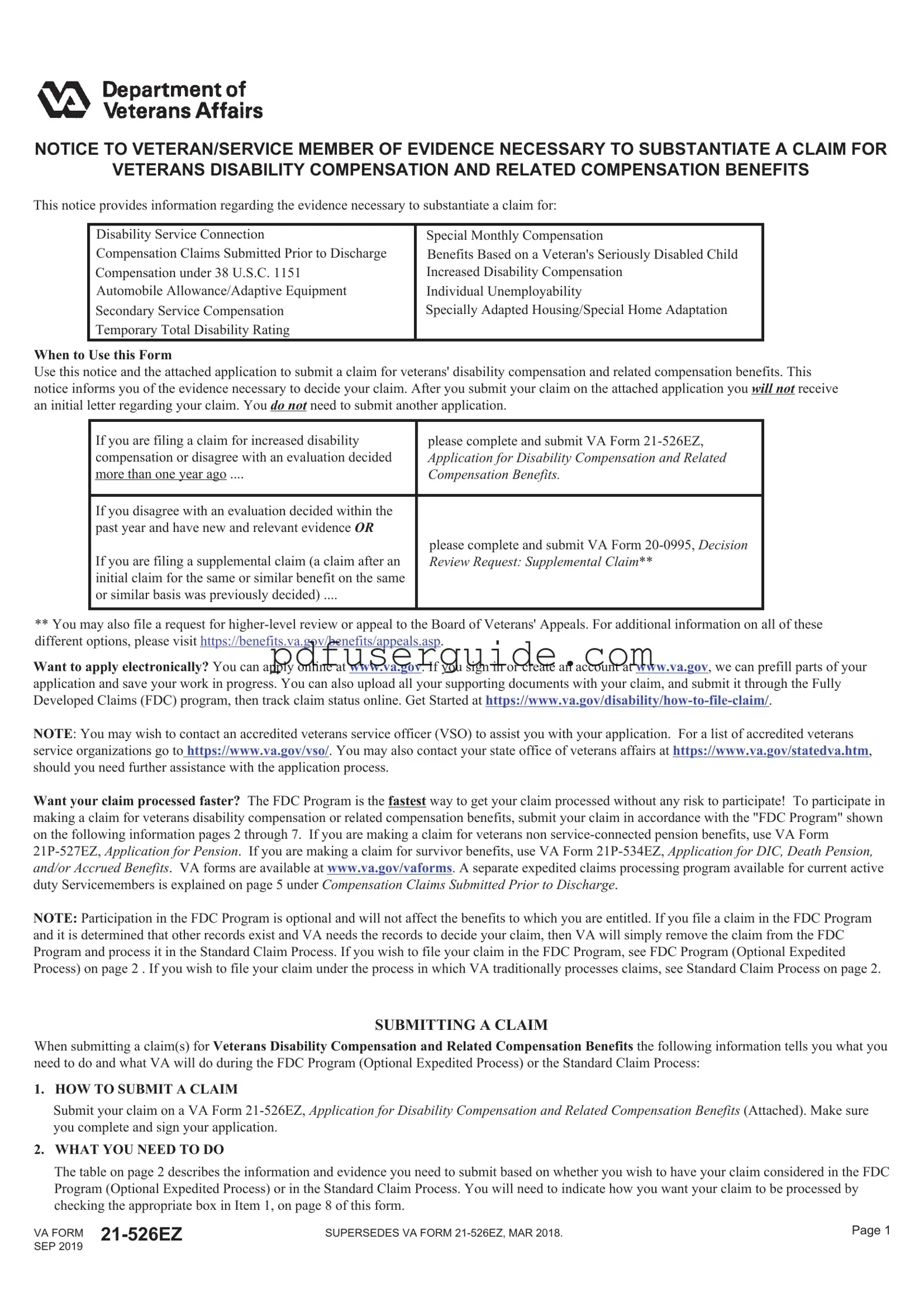 Free VBA VA 21-526EZ Form in PDF