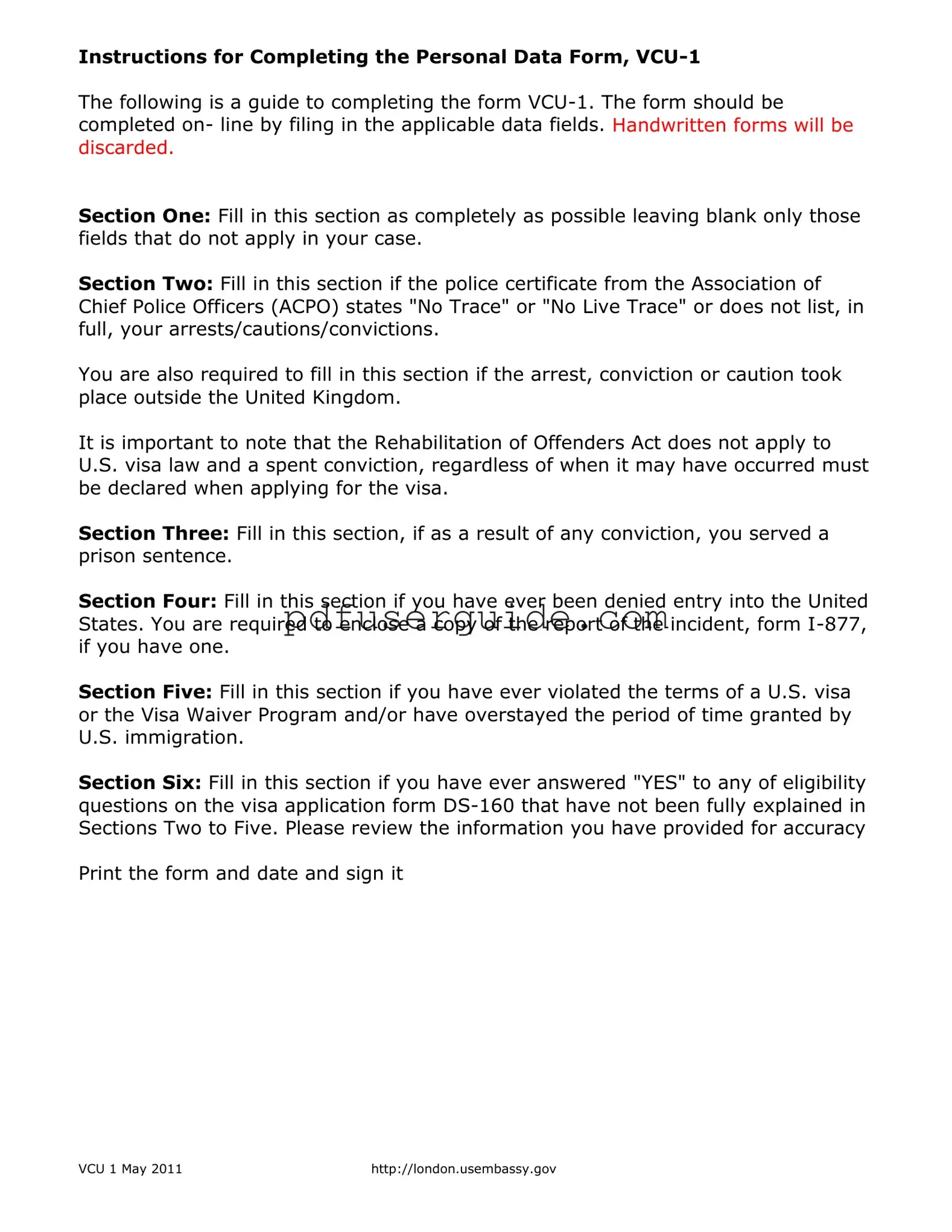 Free Vcu 1 Form in PDF