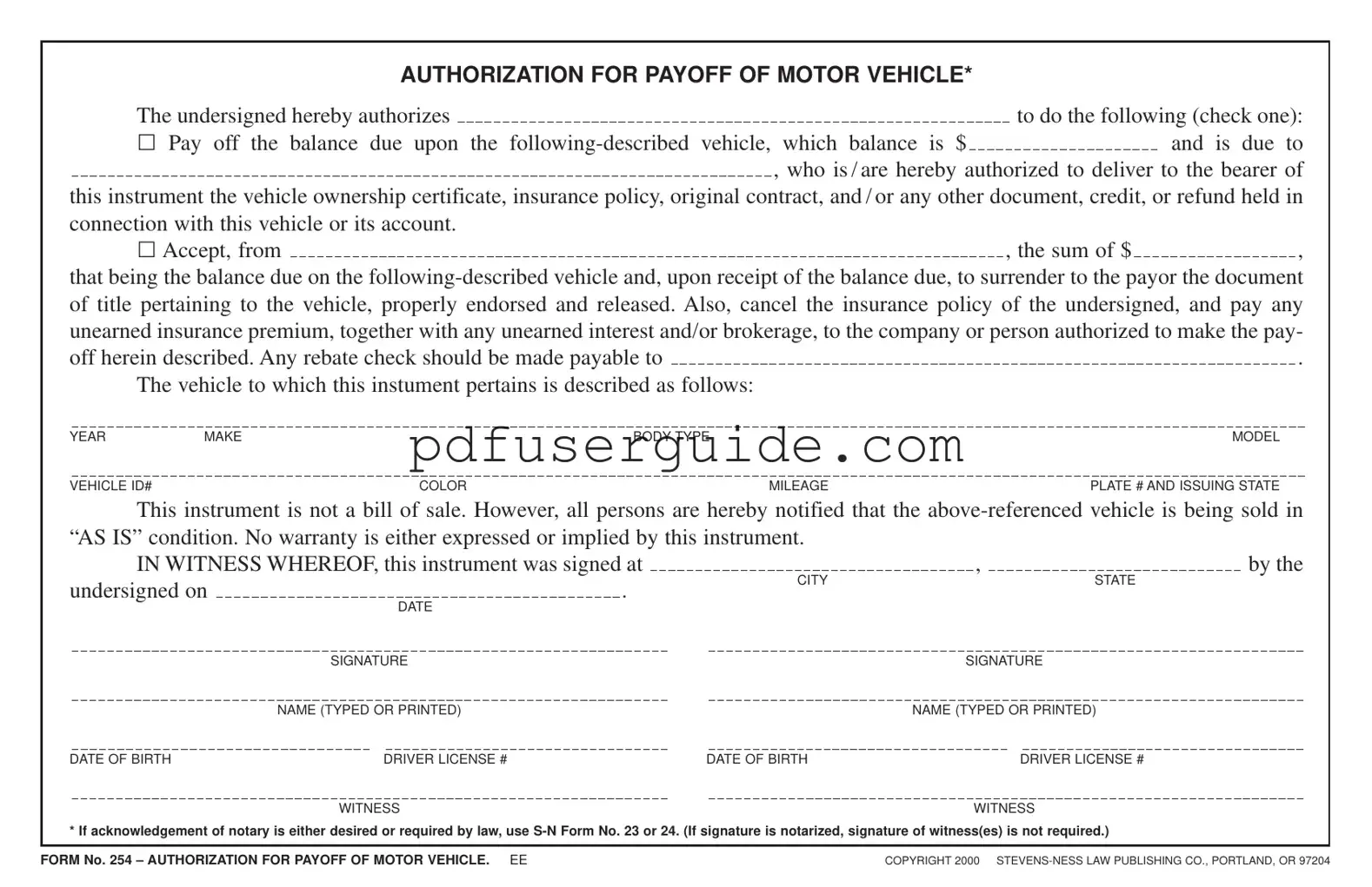 Free Vehicle Payoff Authorization Form in PDF