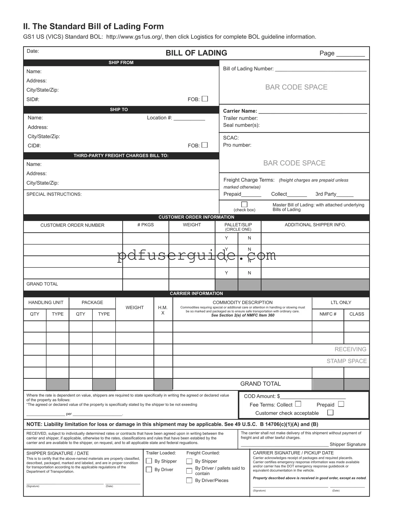 Free Vics Bill Lading Form in PDF