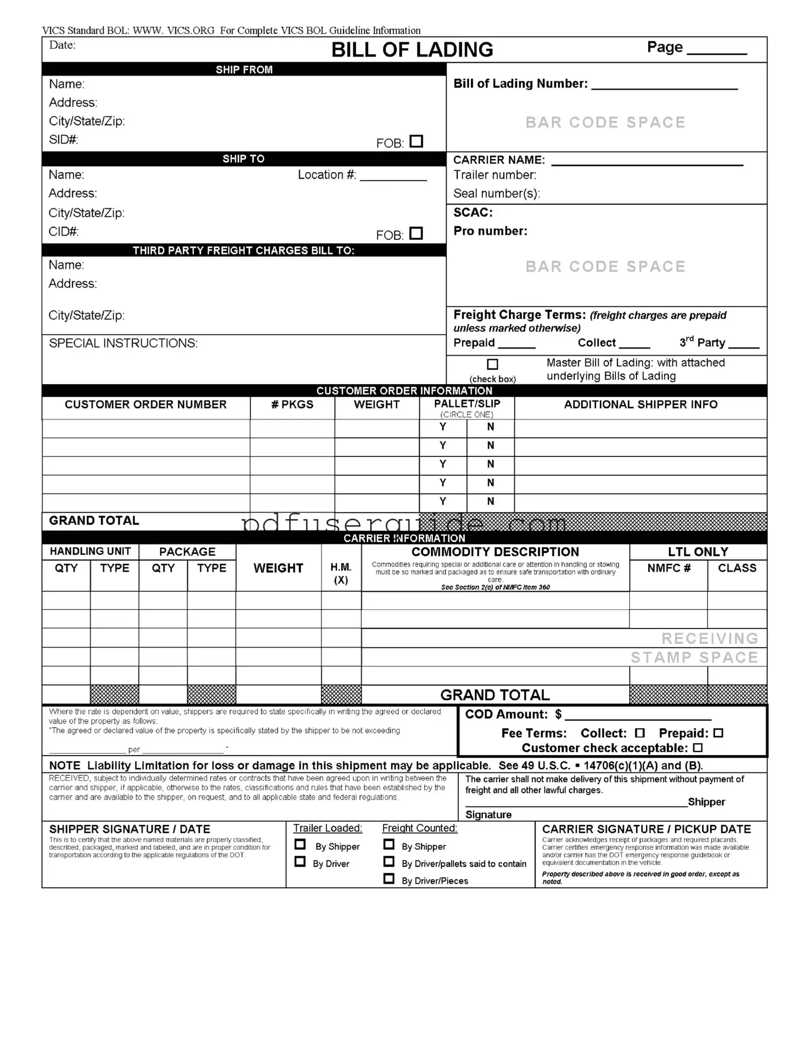 Free Vics Bol Form in PDF