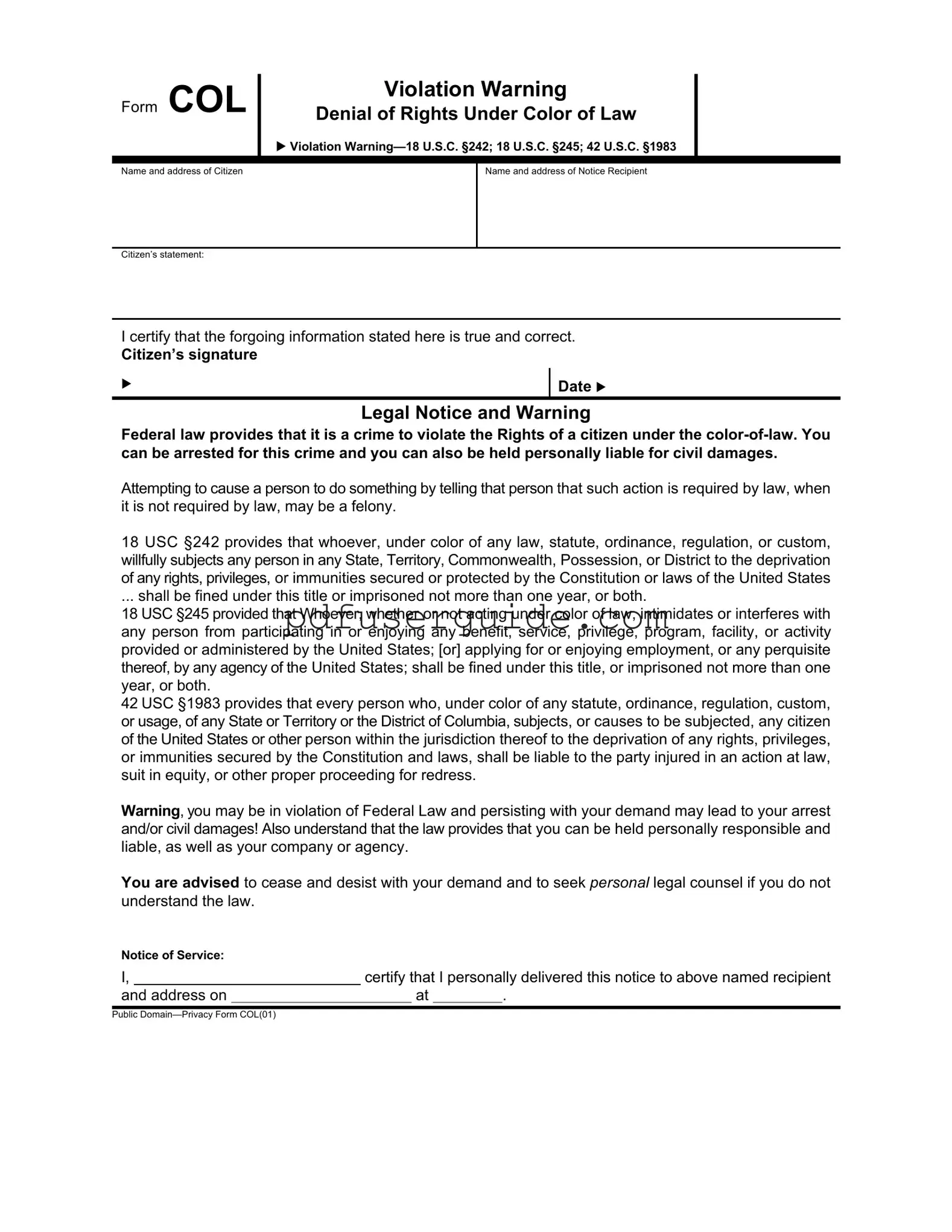 Free Violation Warning Form in PDF