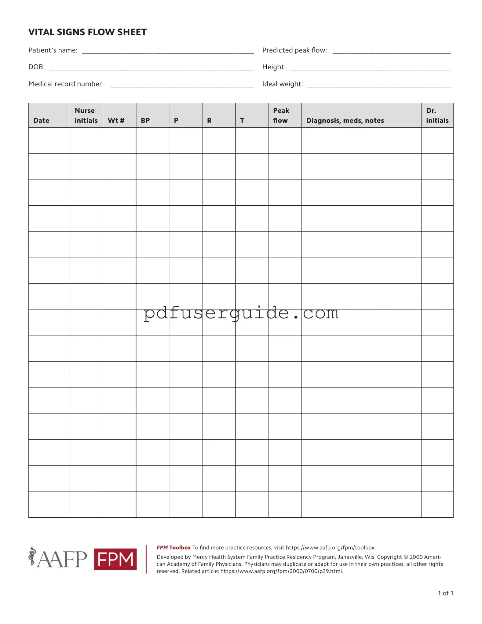 Free Vital Signs Flow Sheet Form in PDF