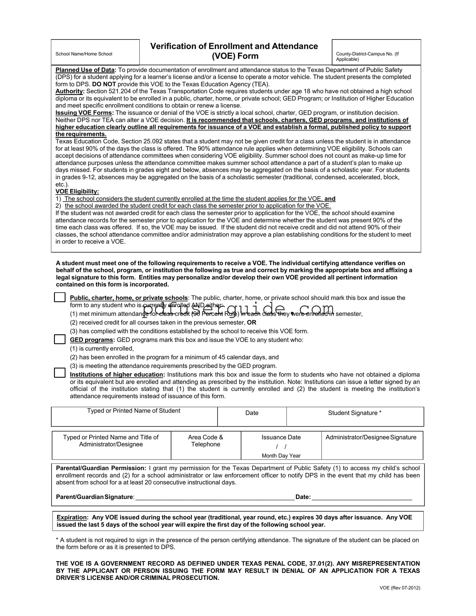 Free Voe Form in PDF