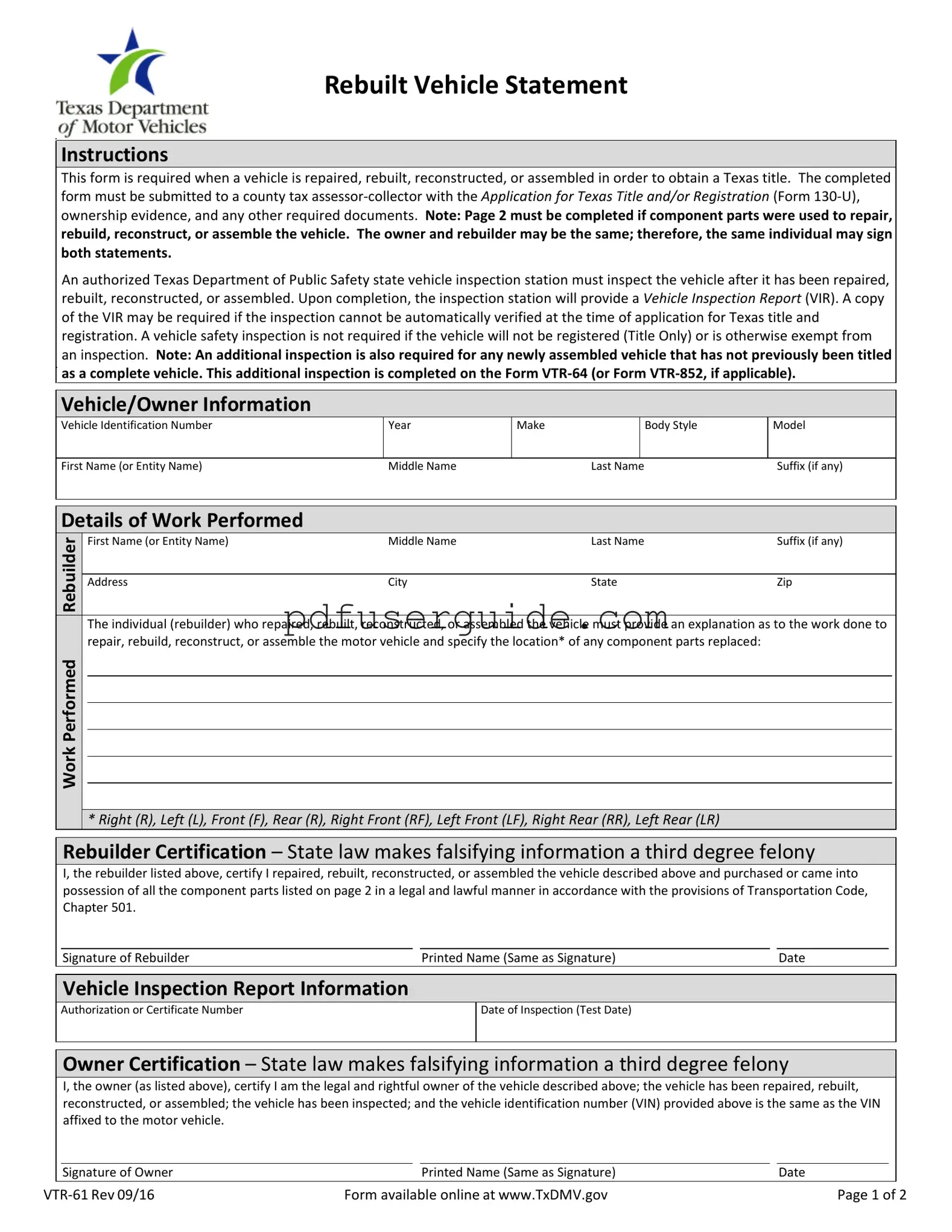 Free Vtr 61 Form in PDF