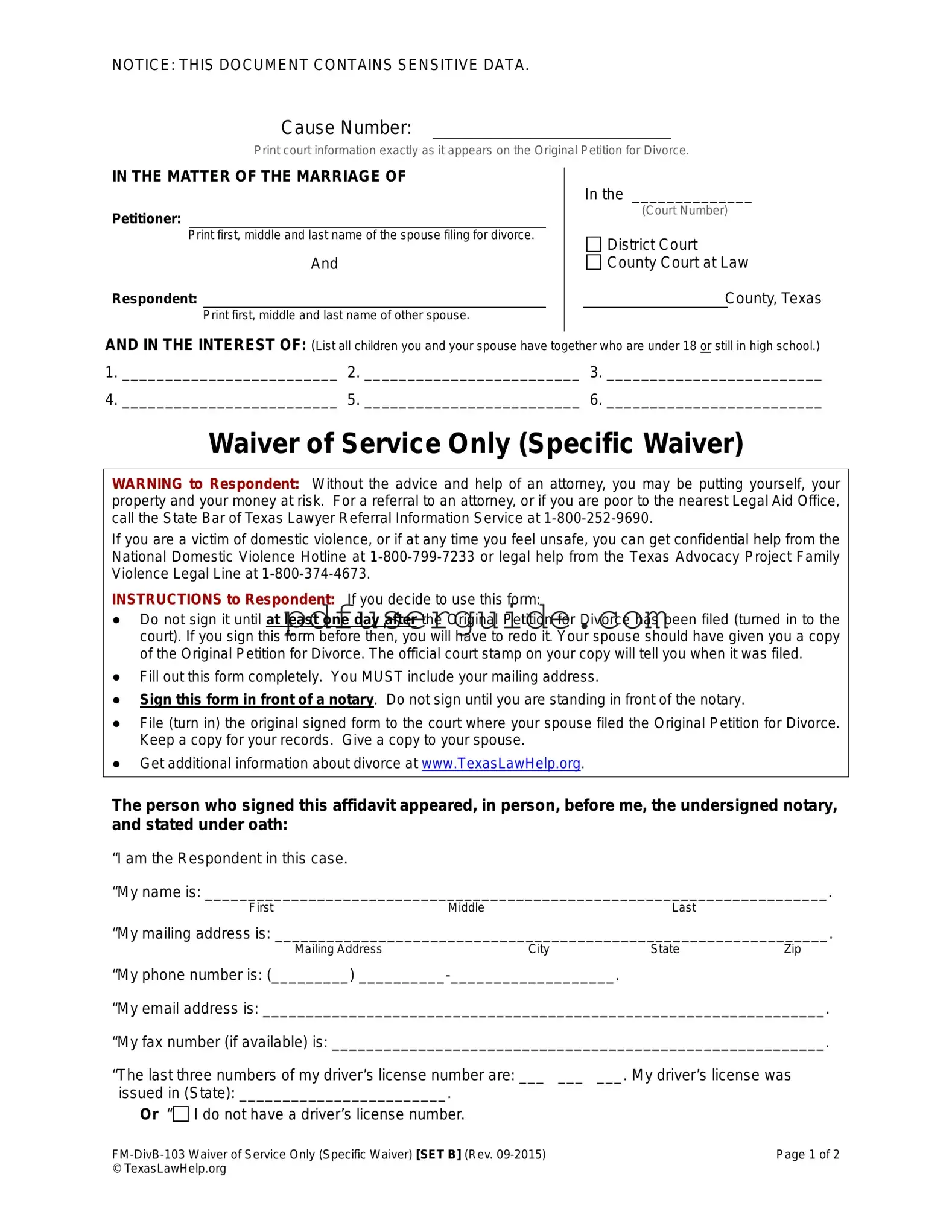 Free Waiver Service Form in PDF