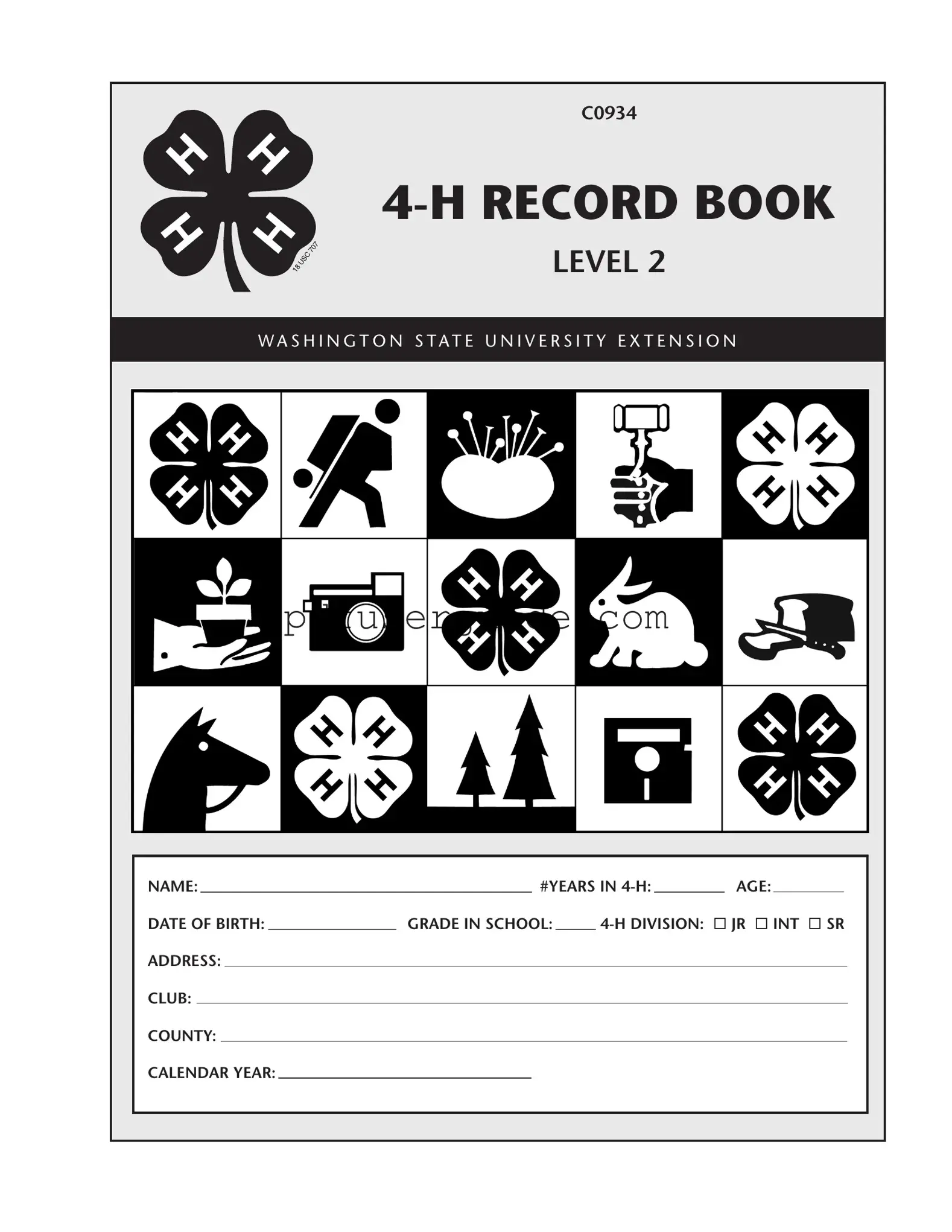 Free Washington 4 H Record Book Form in PDF