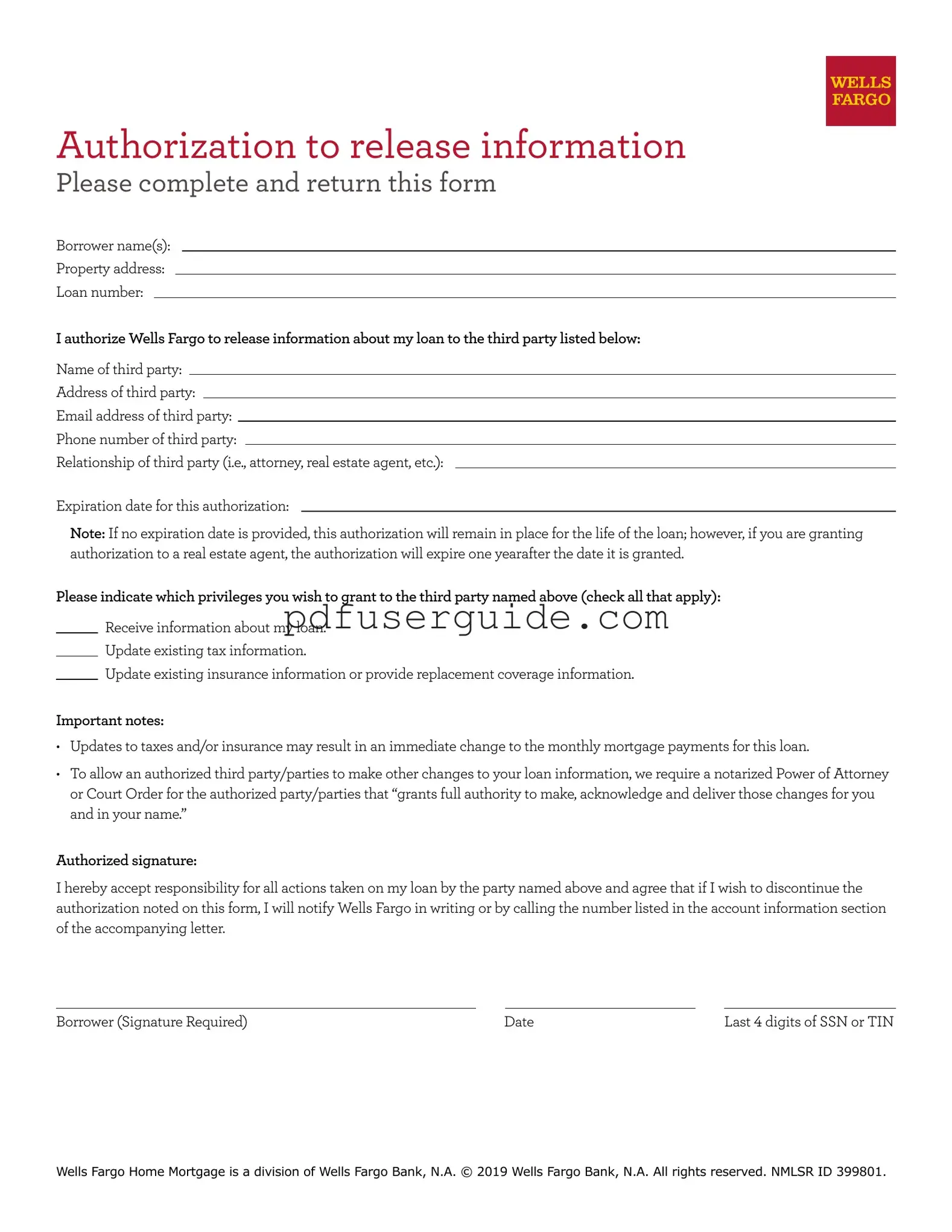 Free Wells Fargo Authorization Form in PDF