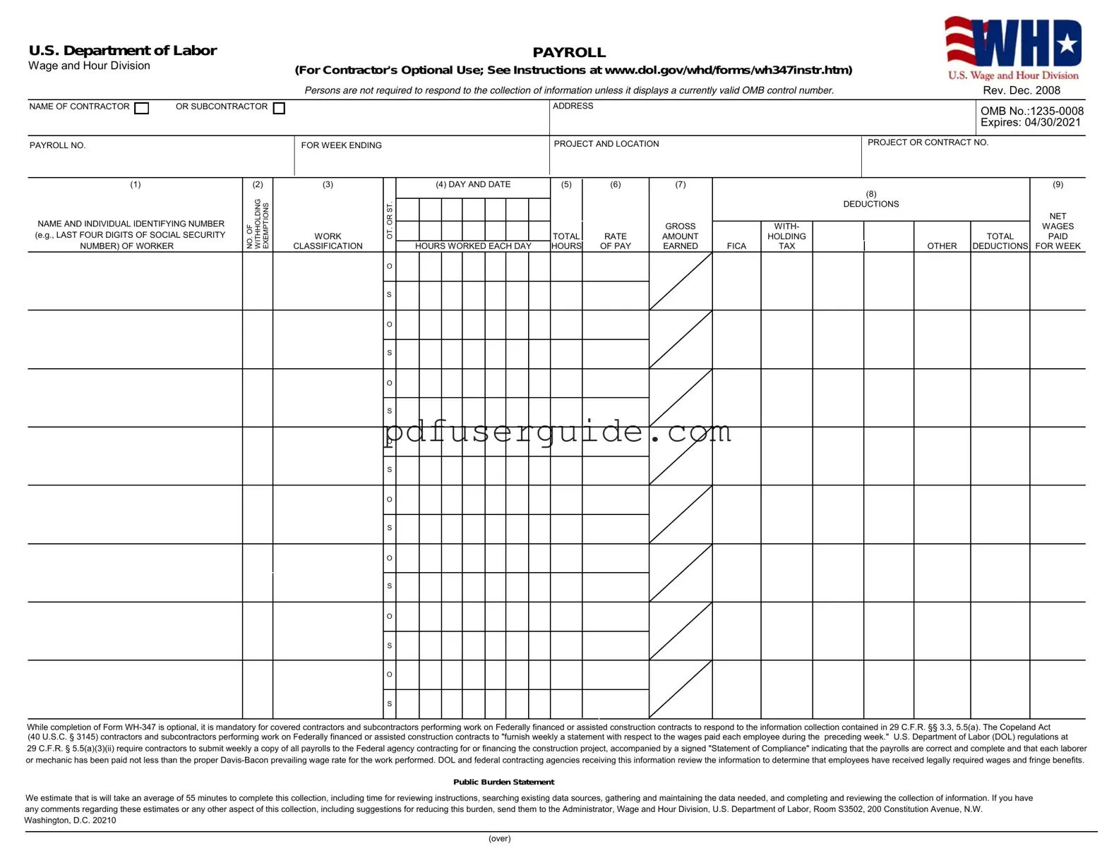Free U.S. DoL Form in PDF
