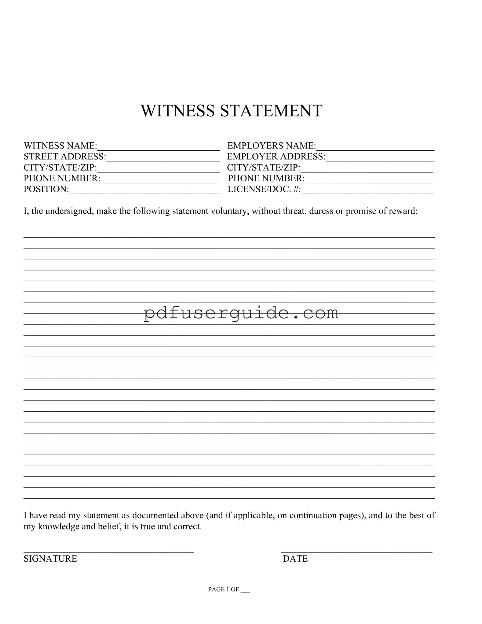 Free Witness Statement Form in PDF