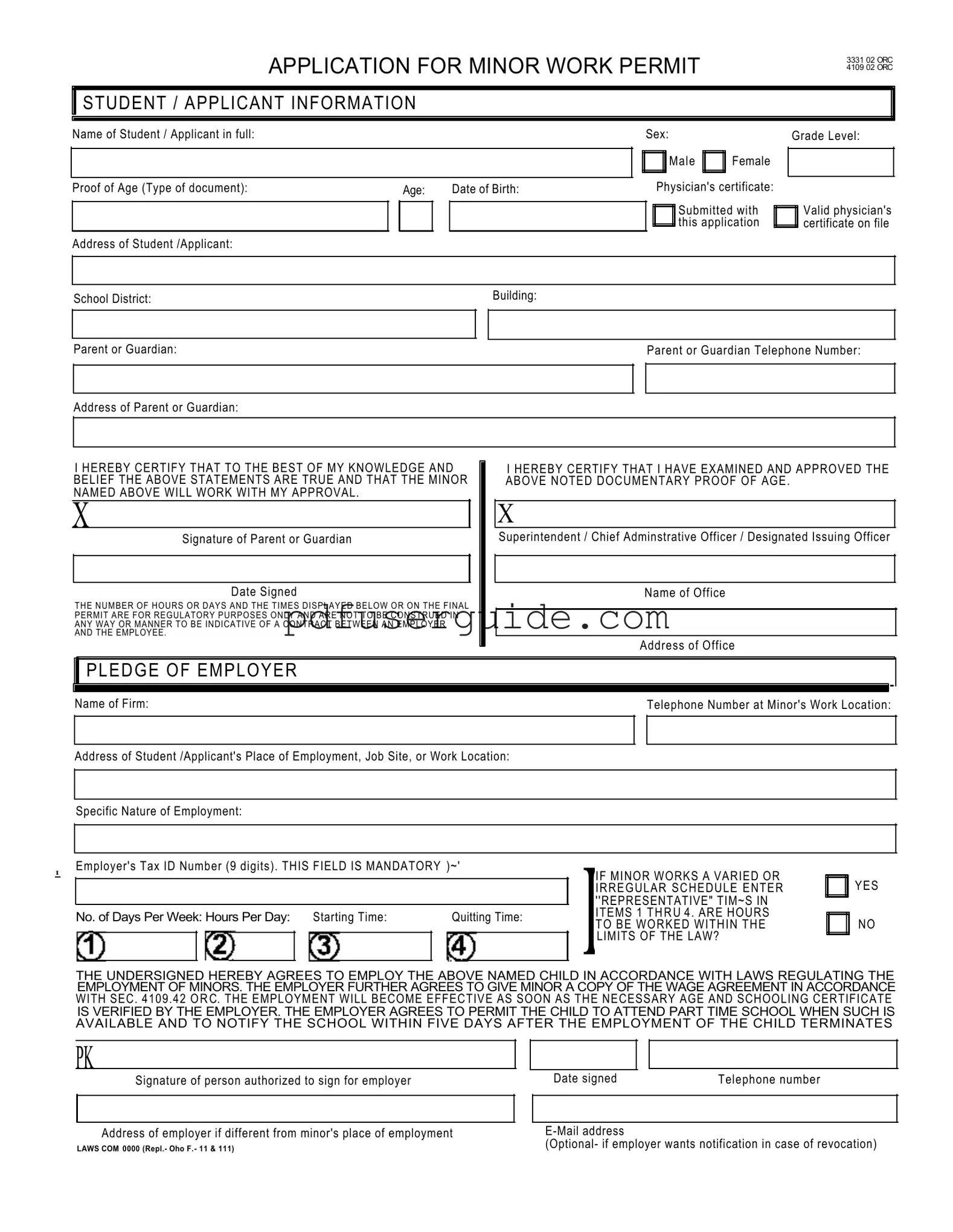 Free Work Permit Form in PDF
