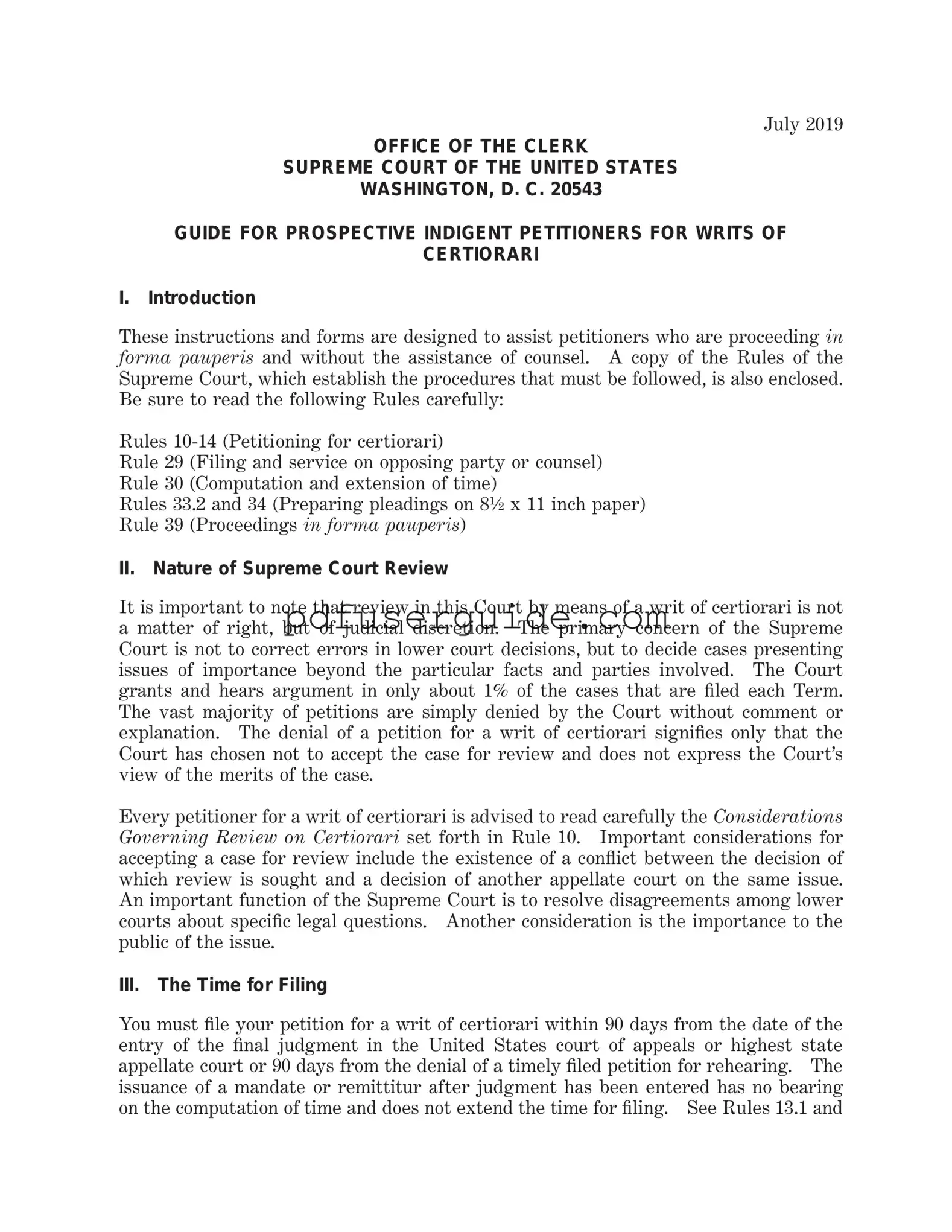 Free Writ Of Certiorari Form in PDF