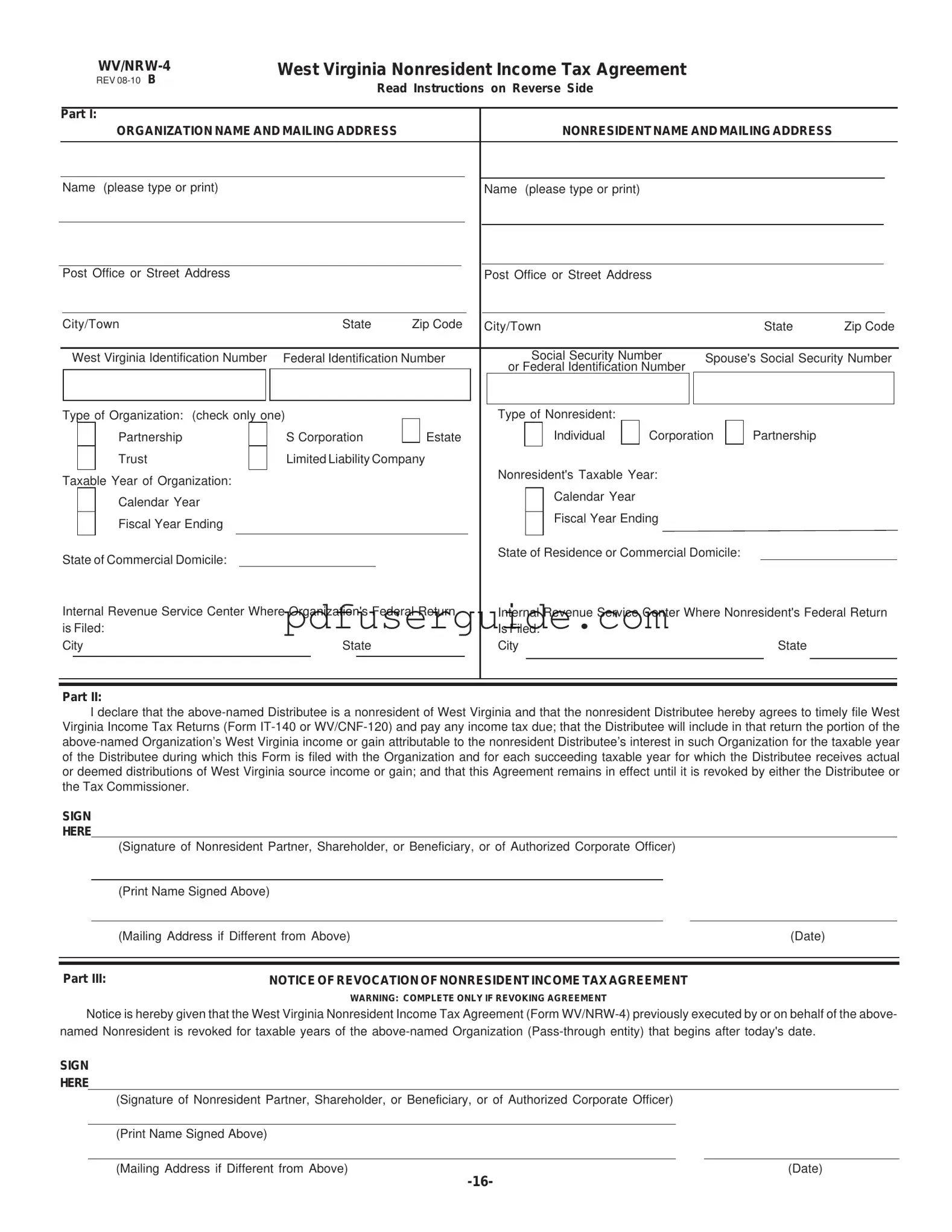 Free Wv Nrw 4 Form in PDF