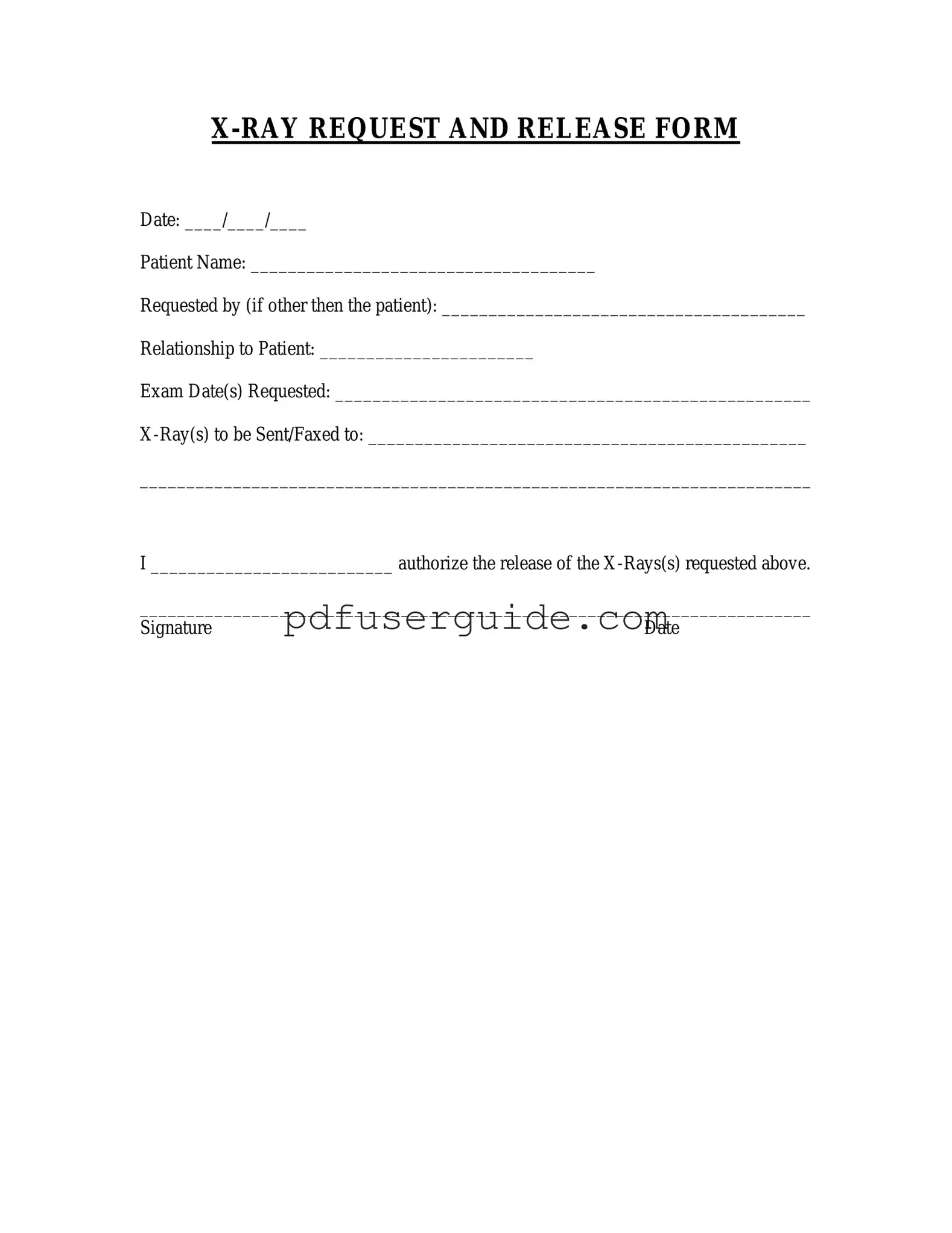 Free X Rays Request Form in PDF