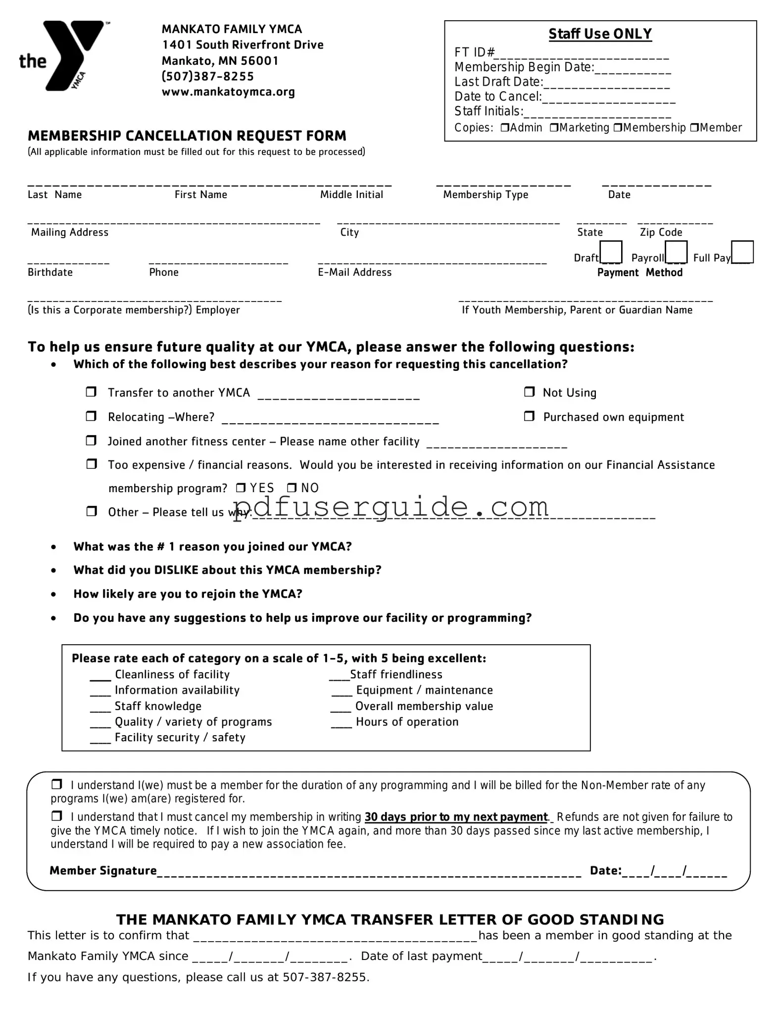Free Ymca Member Cancellation Letter Form in PDF